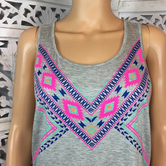 Takara Womens Gray Aztec Print Racerback Tank Top - Picture 3 of 8